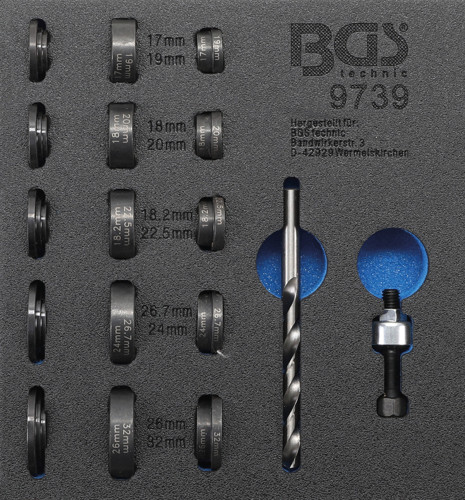 BGS Werkstattwageneinlage 1/6: Lochstanz-Satz | für Einparksensoren | Ø 17 - 32 mm