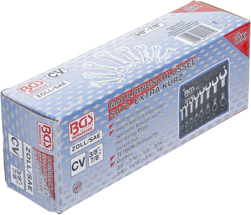BGS Maul-Ringschlüssel-Satz | extra kurz | Zollgrößen | SW 3/8