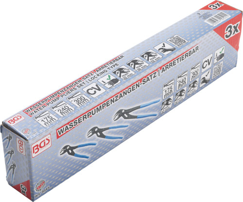 BGS Wasserpumpenzangen-Satz | arretierbar | 175 / 240 / 300 mm | 3-tlg.