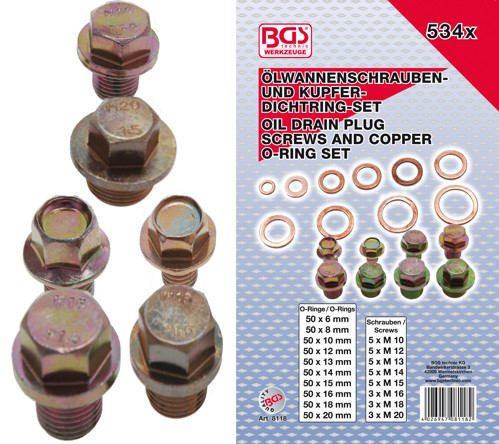 BGS Ölwannenschrauben- und Kupfer-Dichtring-Sortiment | 534-tlg.