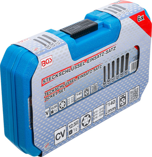 BGS Steckschlüssel-Einsatz-Satz E-Profil, extra lang | Antrieb Innenvierkant 12,5 mm (1/2