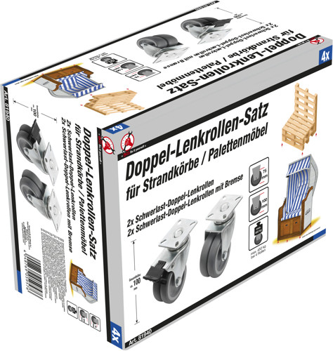 BGS Doppel-Lenkrollen-Satz | für Strandkörbe | Ø 75 mm | 4-tlg.