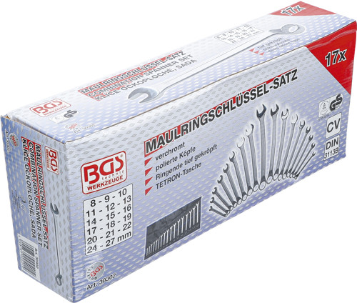 BGS Maul-Ringschlüssel-Satz | gekröpft | SW 8 - 27 mm | 17-tlg.