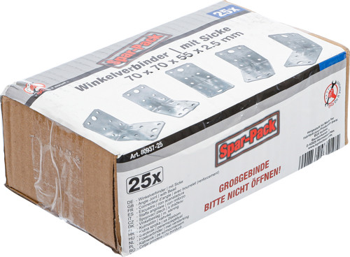 BGS Winkelverbinder | mit Sicke | 70 x 70 x 55 x 2,5 mm | Spar-Pack | 25 Stück