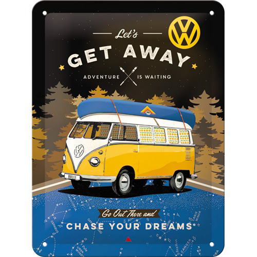 VW Bulli Lets Get Away - Metallschild 15x20 cm