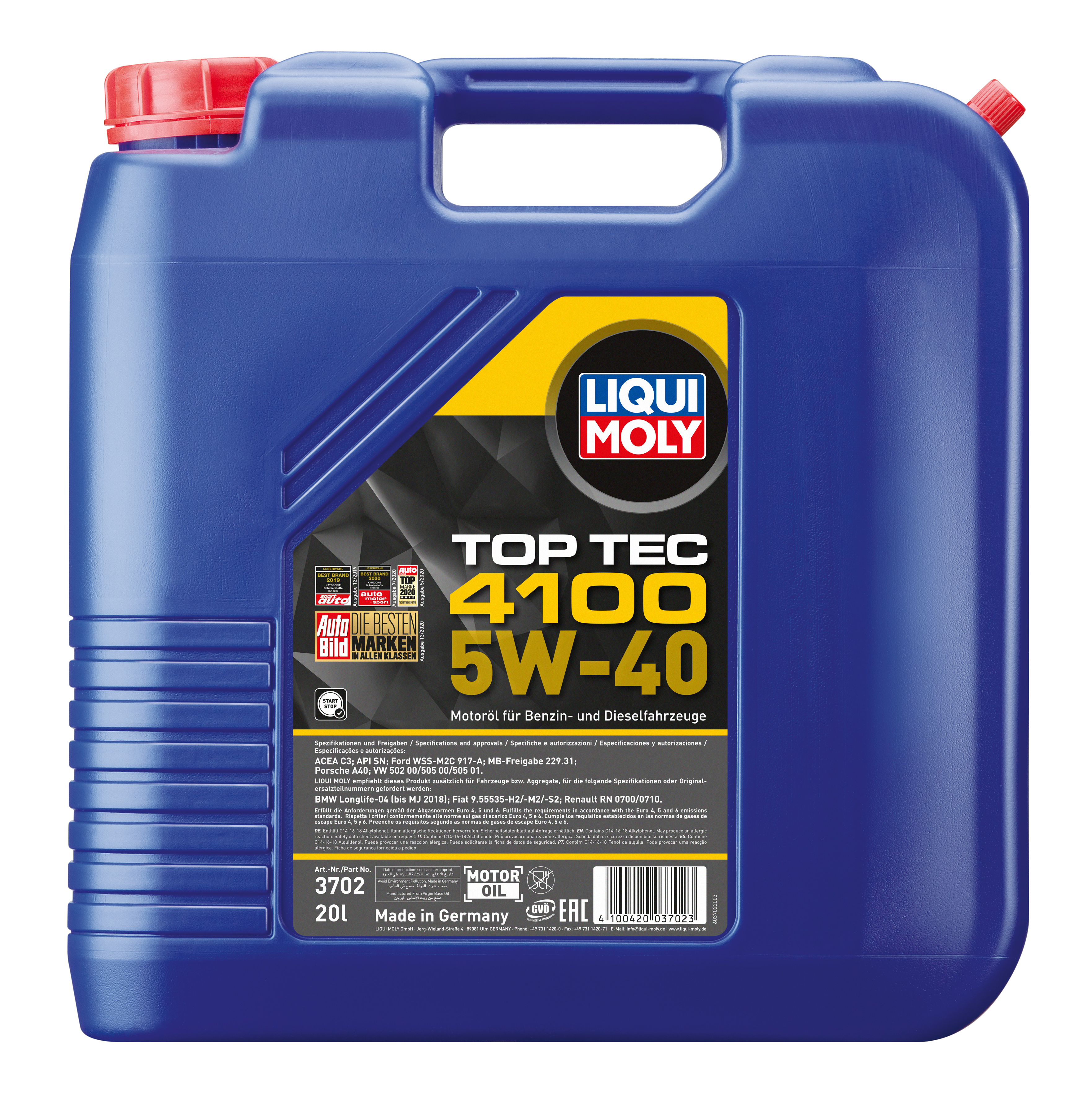 Liqui Moly 3702 Top Tec 4100 5W-40 Motoröl 20l Kanister