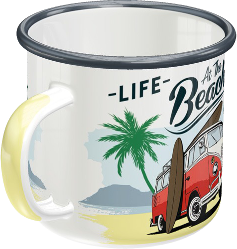 Volkswagen  VW Bulli  at the Beach  Emaille Tasse Kaffeetasse