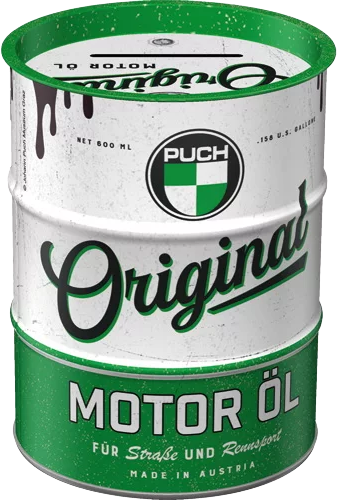 Puch Original Motoröl - Spardose im Ölfass-Design