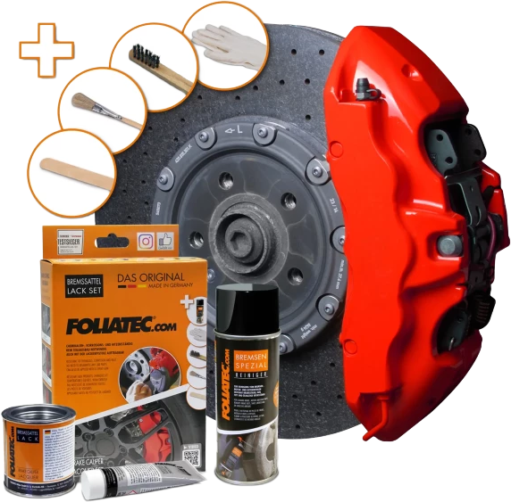 Foliatec Bremssattel Lack Set, Komplettsatz für 4 Bremssättel, performance red, 7-teiliges Set