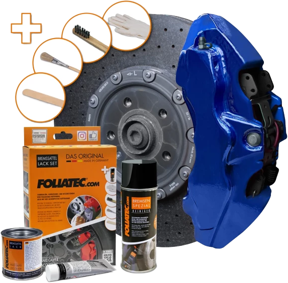 Foliatec Bremssattel Lack Set, Komplettsatz für 4 Bremssättel, performance blue metallic, 7-teiliges Set