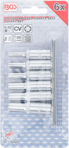 BGS Steckschlüssel-Einsatz-Satz E-Profil, tief | Antrieb innenvierkant 6,3 mm (1/4