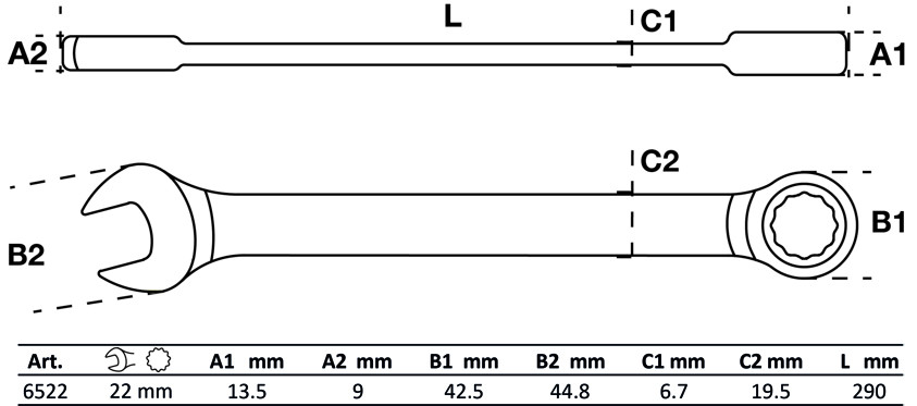 BGS Ratschenring-Maulschlüssel | SW 22 mm