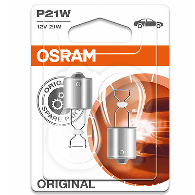 Osram Lampe mit Metallsockel Glühlampe P21W BA15s 12V 21W Doppelpack