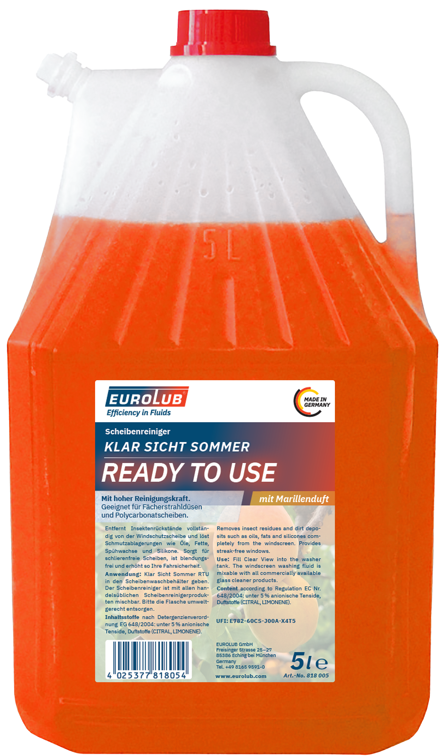 Eurolub Sommer-Scheiben Reiniger gebrauchsfertig Marillen Duft 5l