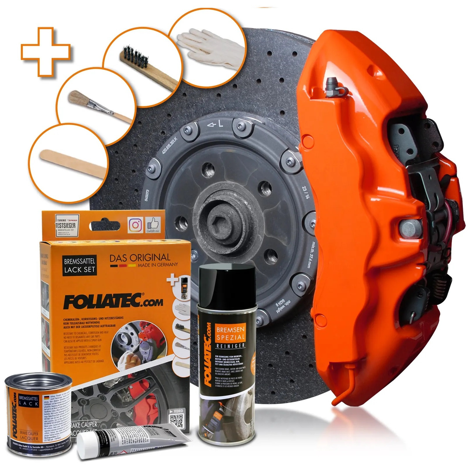 Foliatec Bremssattel Lack Set, Komplettsatz für 4 Bremssättel, bloody orange, 7-teiliges Set