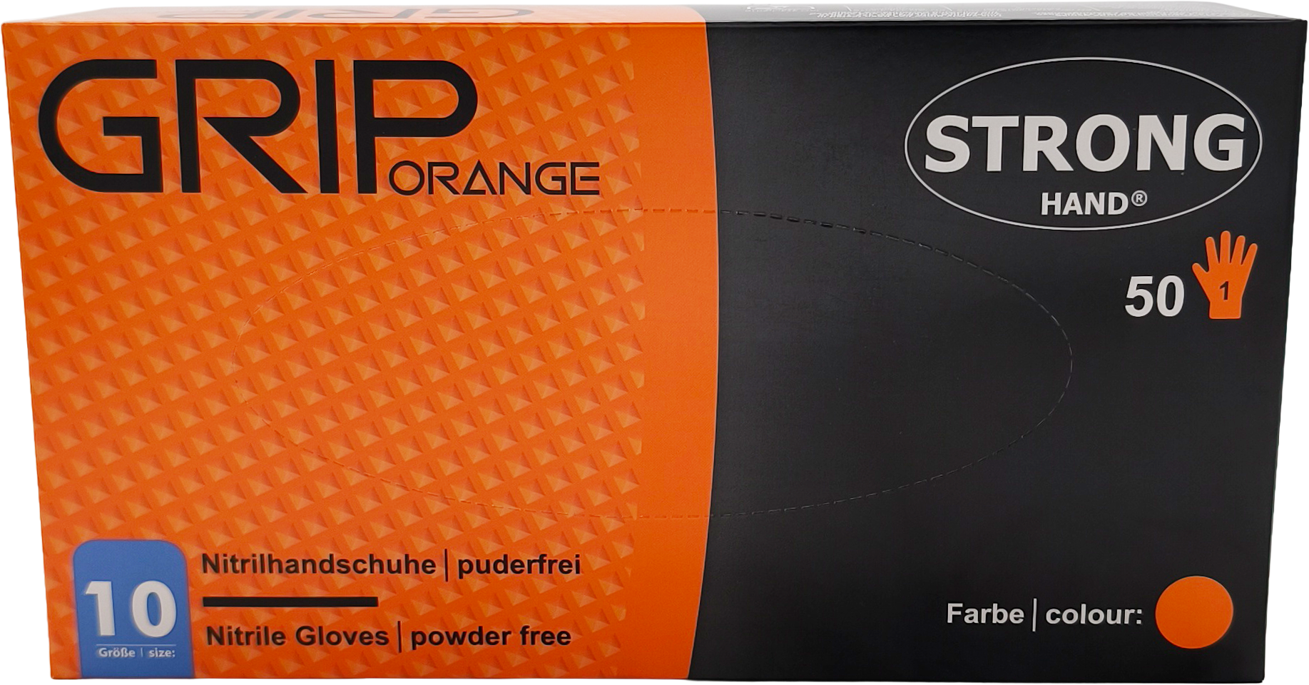 Stronghand Nitril Handschuhe GRIP orange, puderfrei, Größe XL - 10, 50 Stück Packung