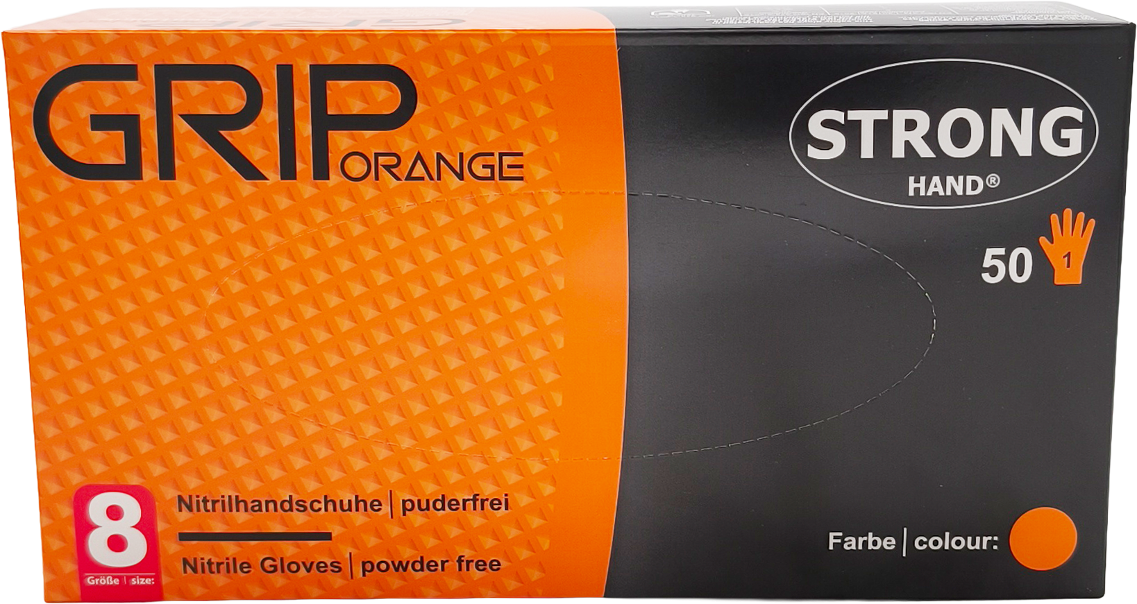 Stronghand Nitril Handschuhe GRIP orange, puderfrei, Größe M - 8, 50 Stück Packung