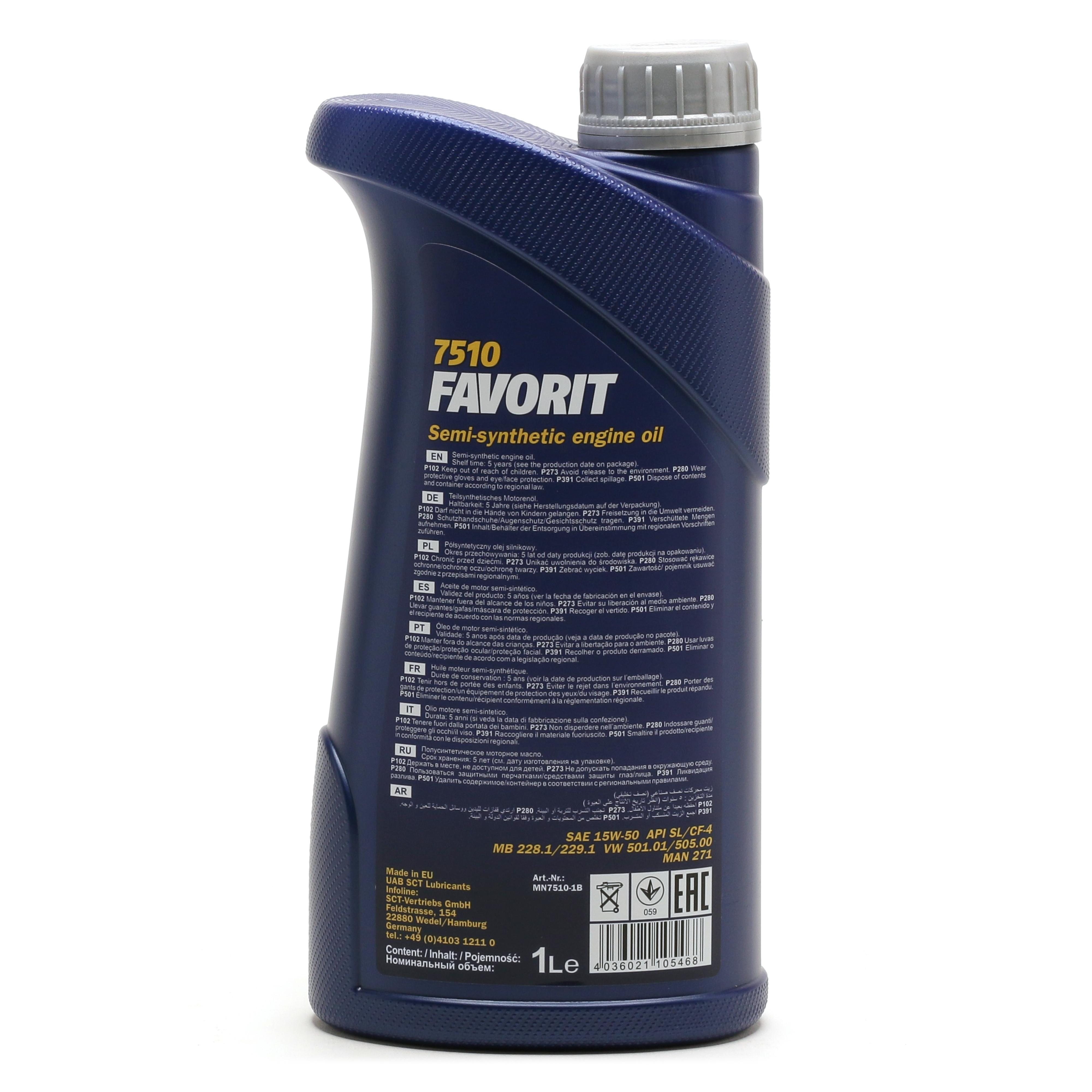 Mannol 7510 Favorit 15W-50 teilsynthetisches Motoröl 1l Flasche