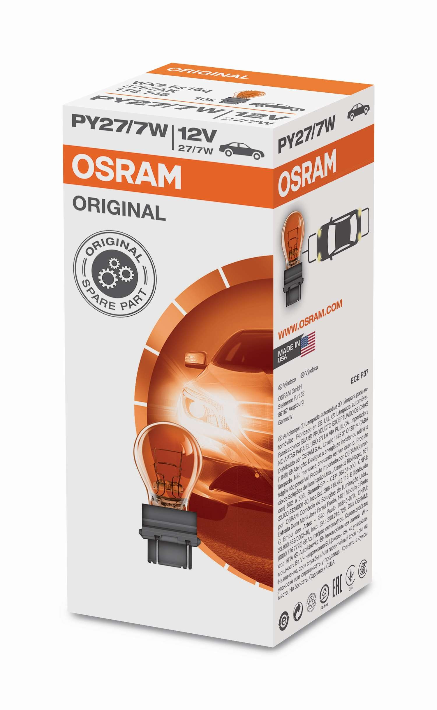 Osram Original Glühlampe PY27/7W WX2.5x16q 12V 27W/7W 1 Stück