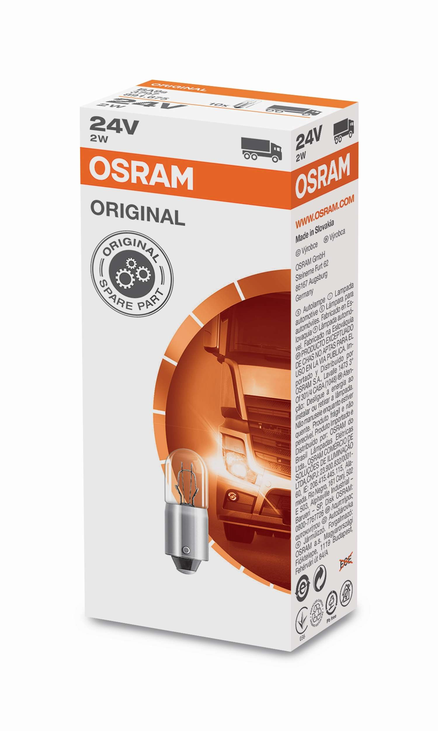 Osram Lampe mit Metallsockel Glühlampe BA9s 24V 2W 1 Stück