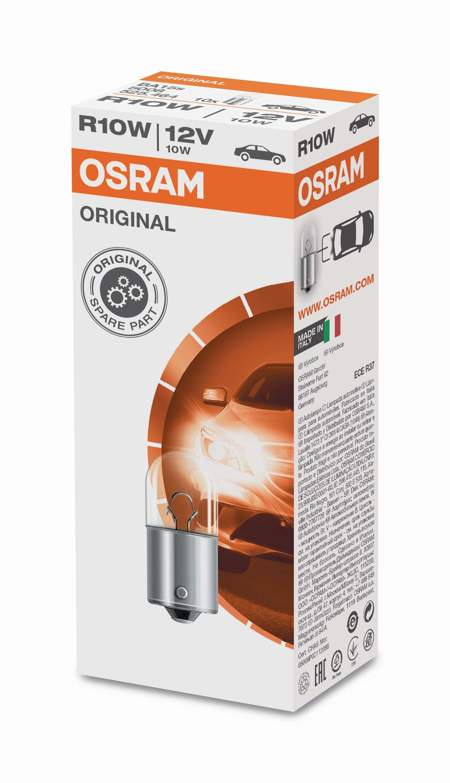 Osram Lampe mit Metallsockel Glühlampe R10W BA15s 12V 10W 1 Stück