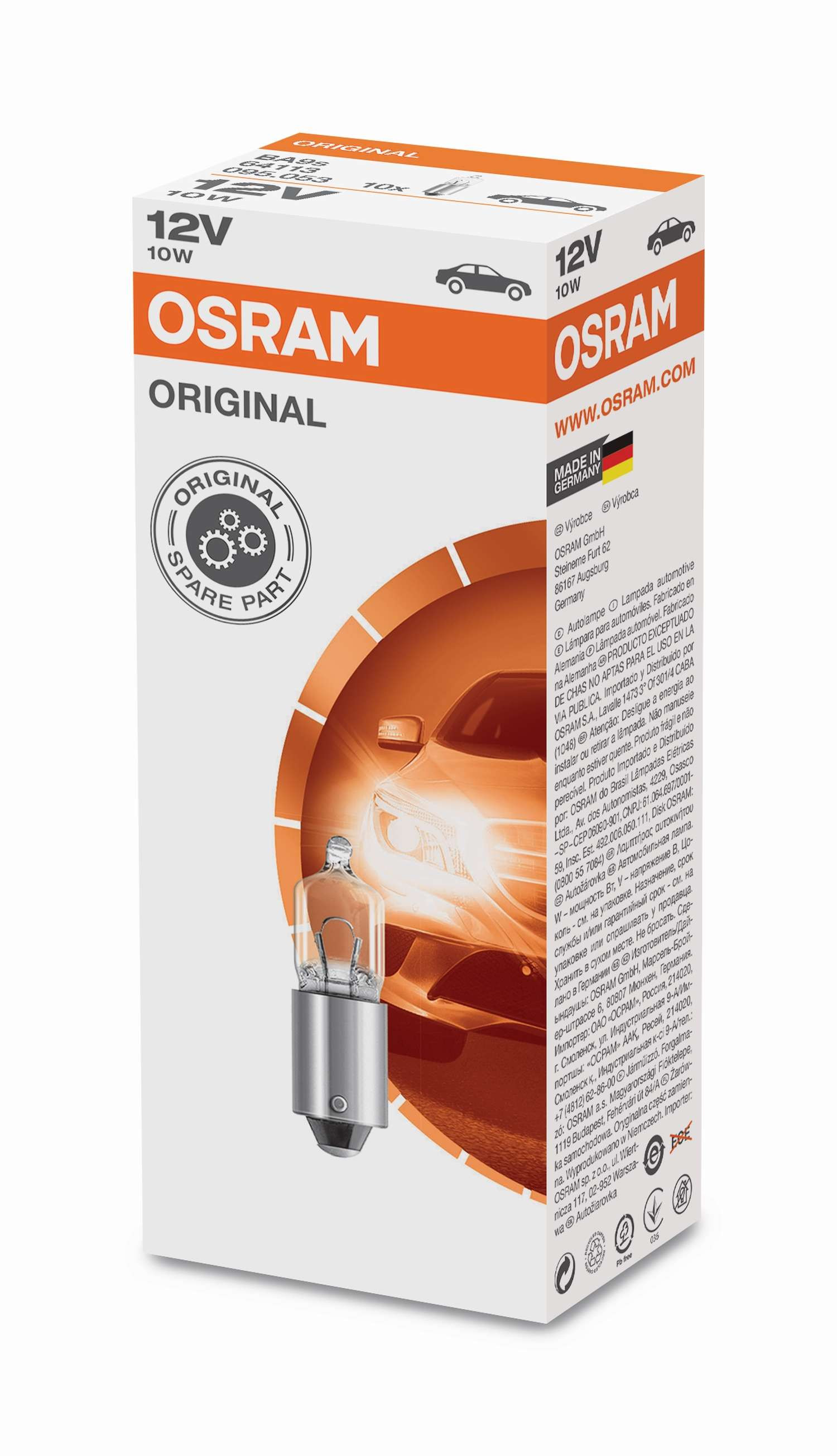 Osram Original Miniwatt Glühlampe BA9s 12V 10W 1 Stück