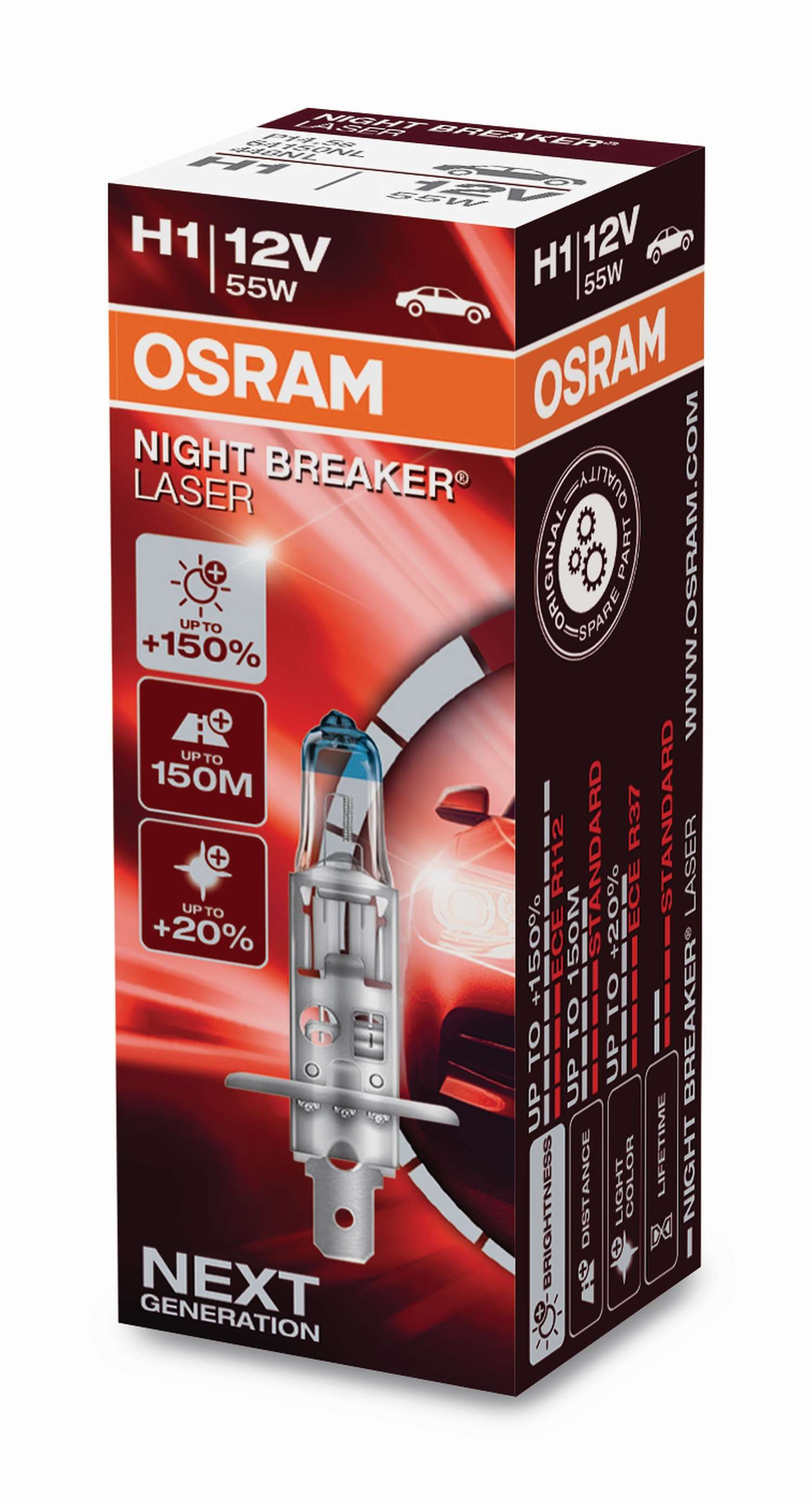Osram Night Breaker® Laser Glühlampe H1 P14.5s 12V 55W 3400K 1 Stück
