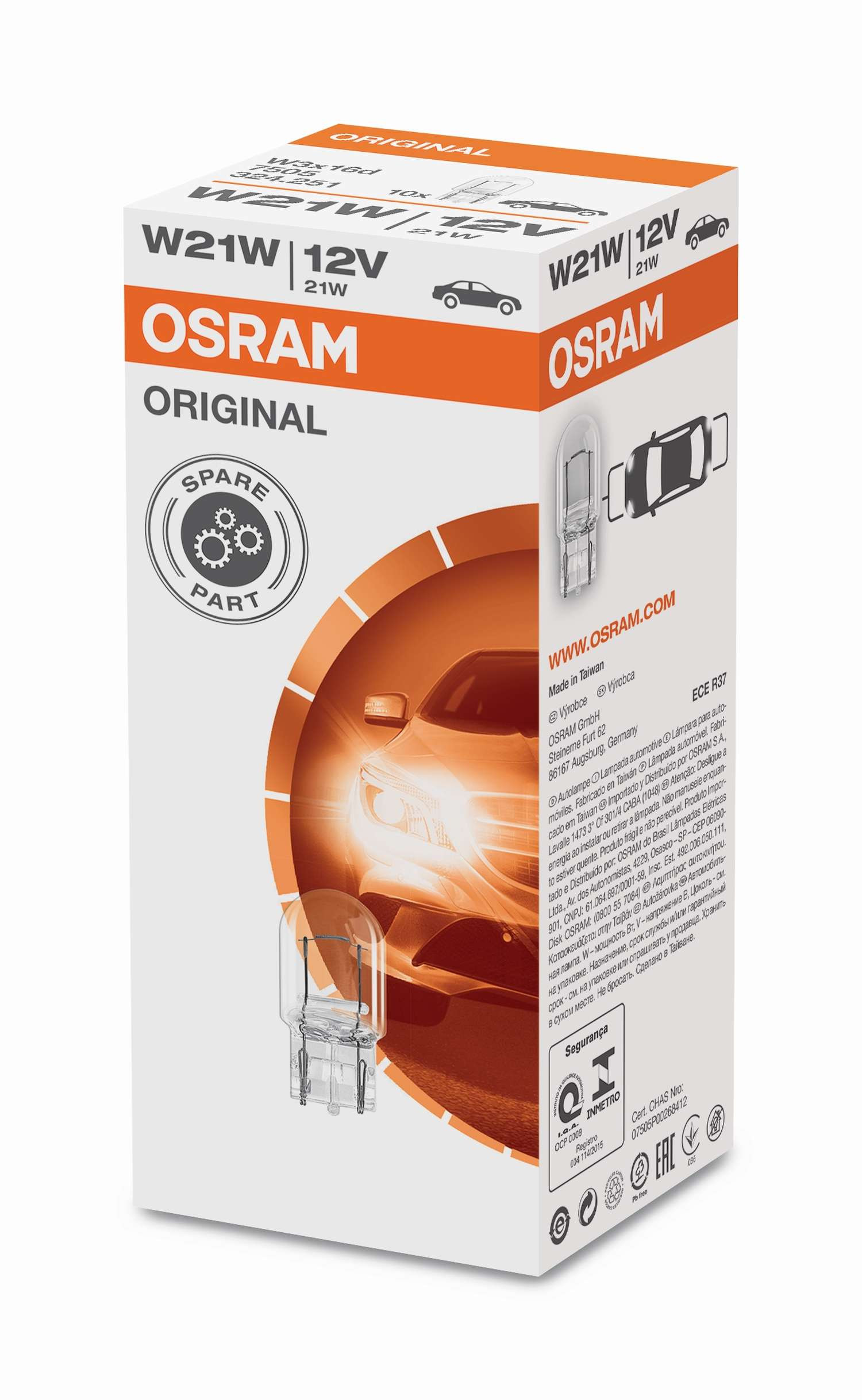 Osram Lampe mit Glassockel Glühlampe W21W W3x16d 12V 21W 1 Stück