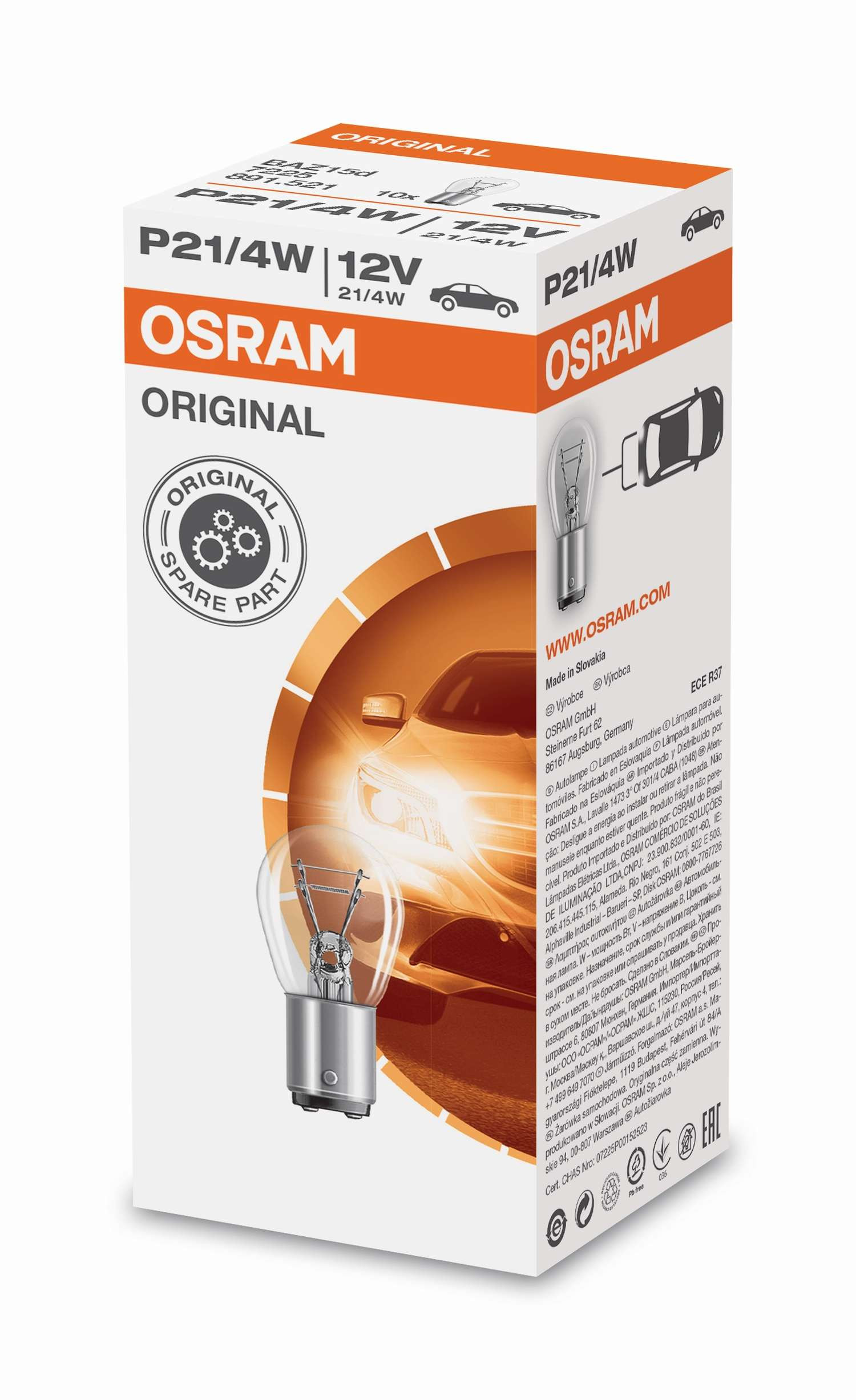 Osram Lampe mit Metallsockel Glühlampe P21/4W BAZ15d 12V 21W/4W 1 Stück