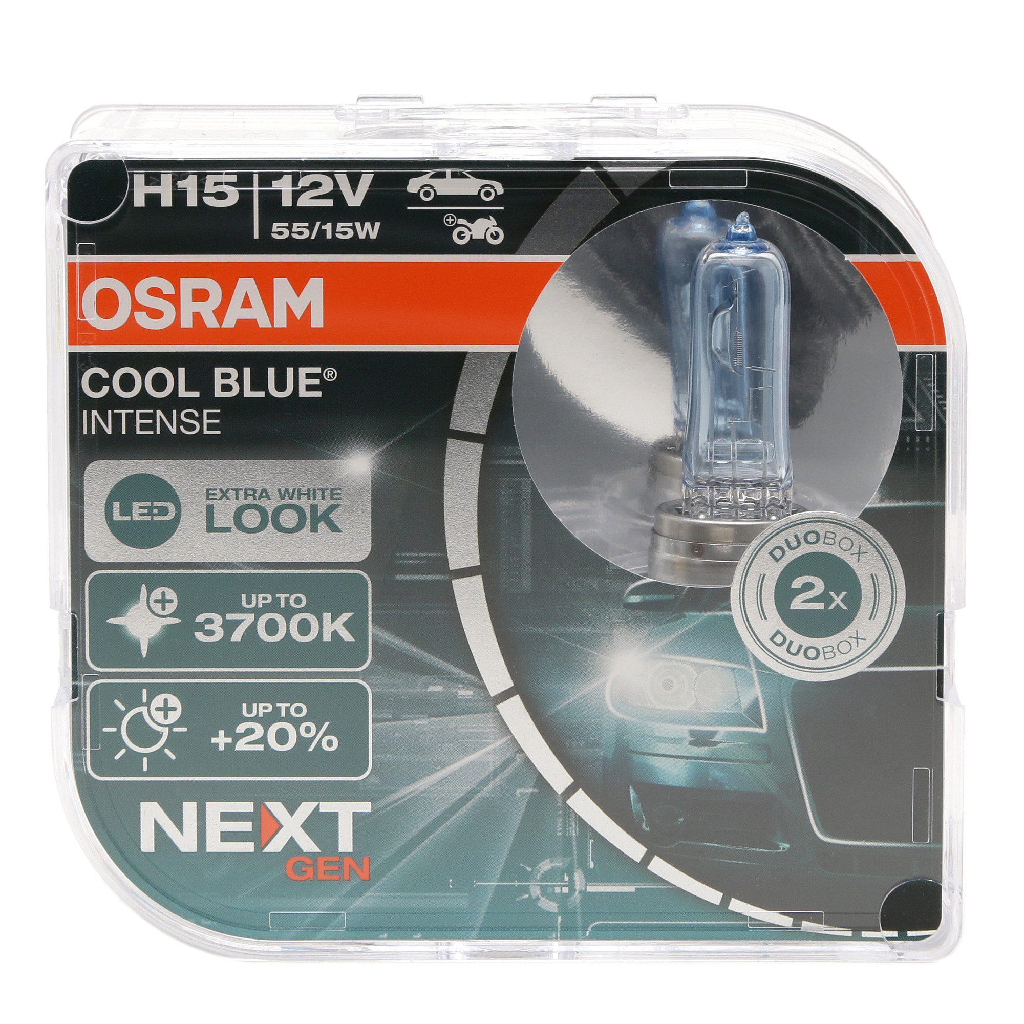 Osram Cool Blue Intense Next Gen Glühlampe H15 PGJ23t-1 12V 55W/15W >3700K Doppelpack