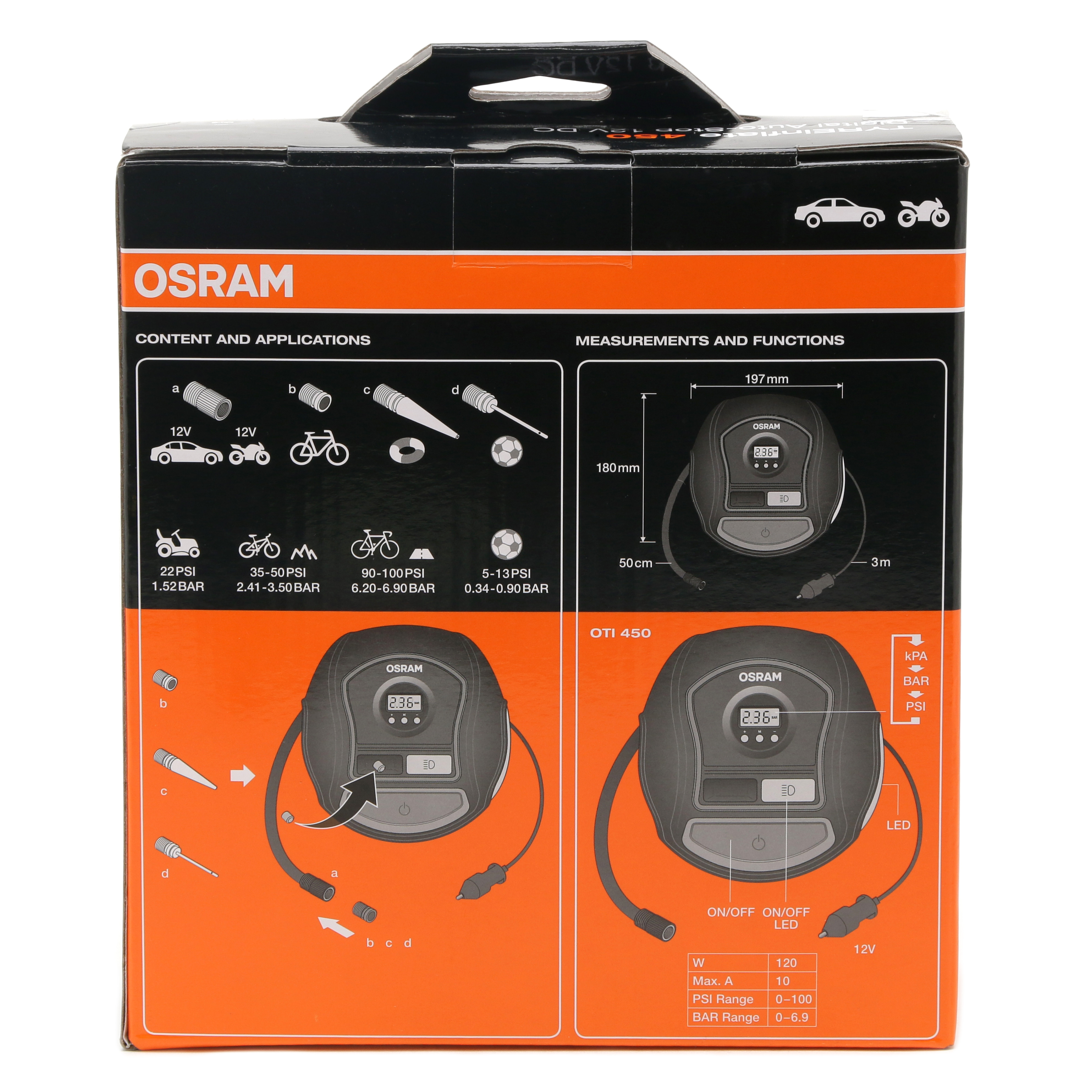 Osram TYREinflate 450 Schnelle Reifenpumpe mit Kabel