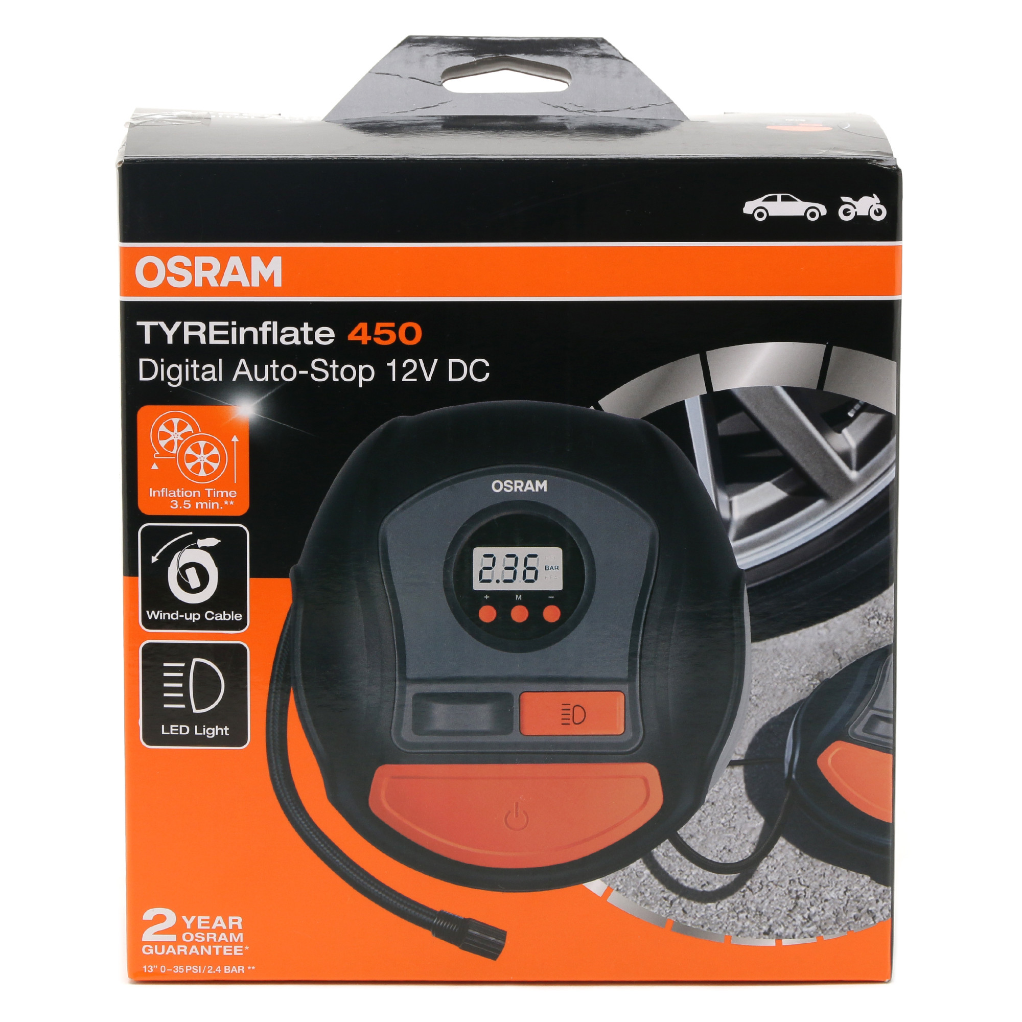 Osram TYREinflate 450 Schnelle Reifenpumpe mit Kabel