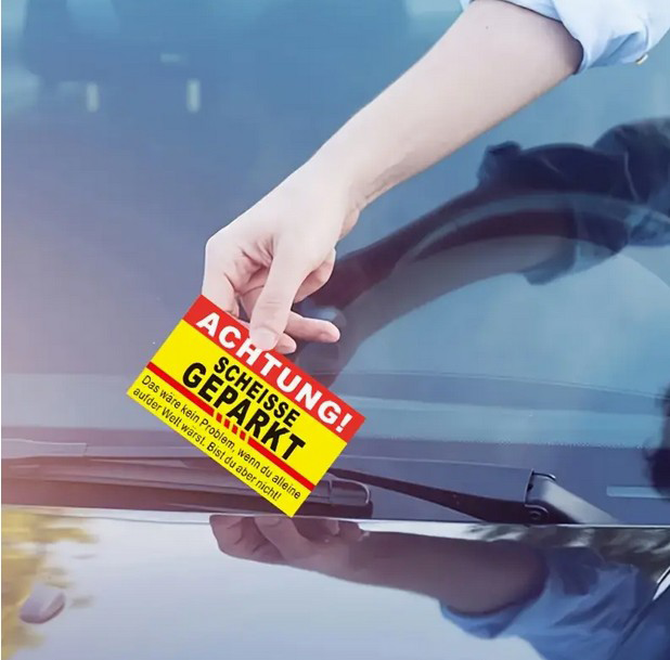 1 Stk. Hinweis Karte (Achtung Scheisse geparkt) - Lustige Deutsche Parktickets, Gelbe Lustige Parkankündigungen, Papierparkkarten Für Unautorisierte Parkfahrzeuge, Warnung Parkkarten