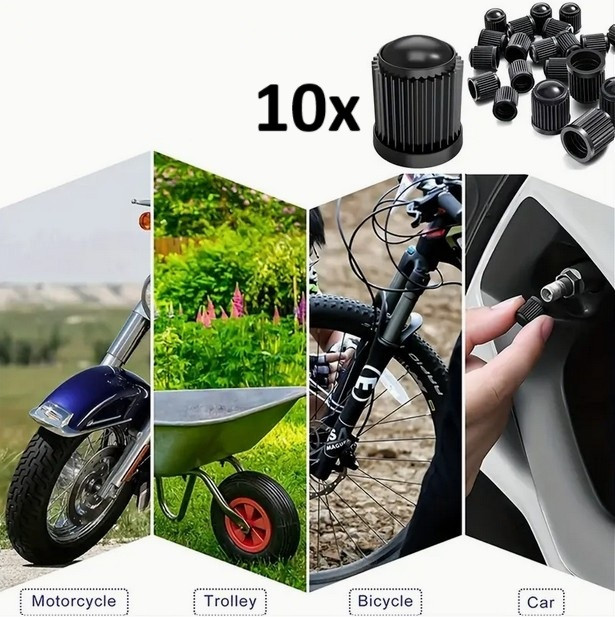 10 Stk. Set Reifenventil-Kappe Standard schwarz für PKW, SUV, Motorrad, Fahrrad