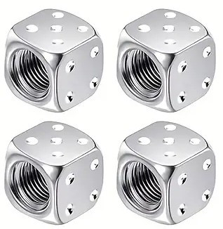4 Stk. Set Würfel Reifenventil-Kappe Aluminium für PKW, SUV, Motorrad, Fahrrad Alu in Farbe SILBER