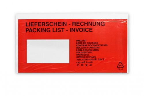 Lieferscheintaschen 1000 Stk.rot/transparent & selbstklebend