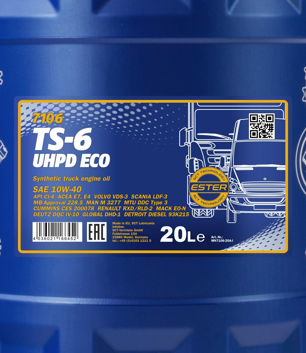 Mannol 7106 TS-6 ECO UHPD Eco 10W-40 LKW Motoröl 20l Kanister
