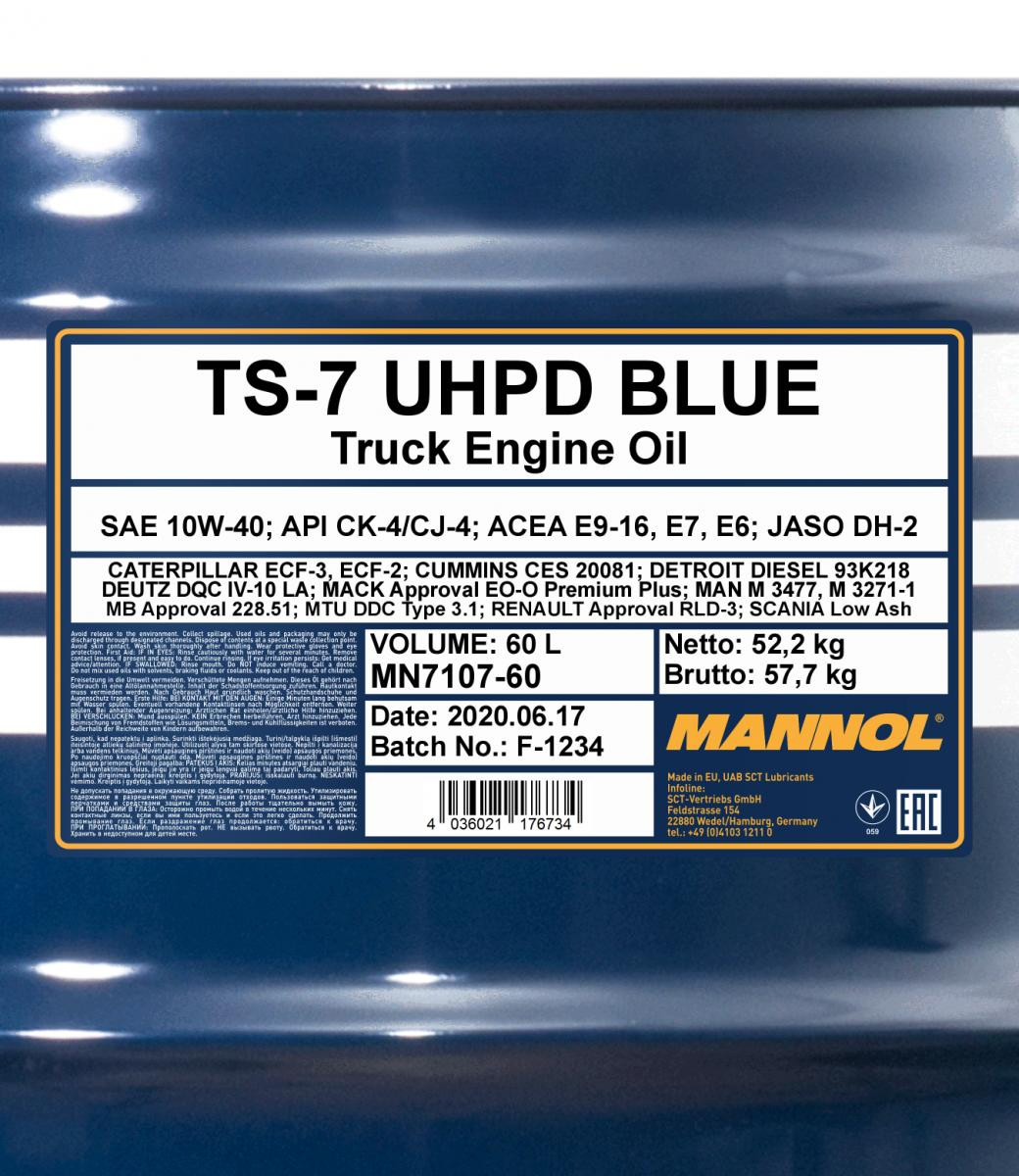 Mannol 7107 TS-7 BLUE UHPD Blue 10W-40 LKW Motoröl 60l Fass