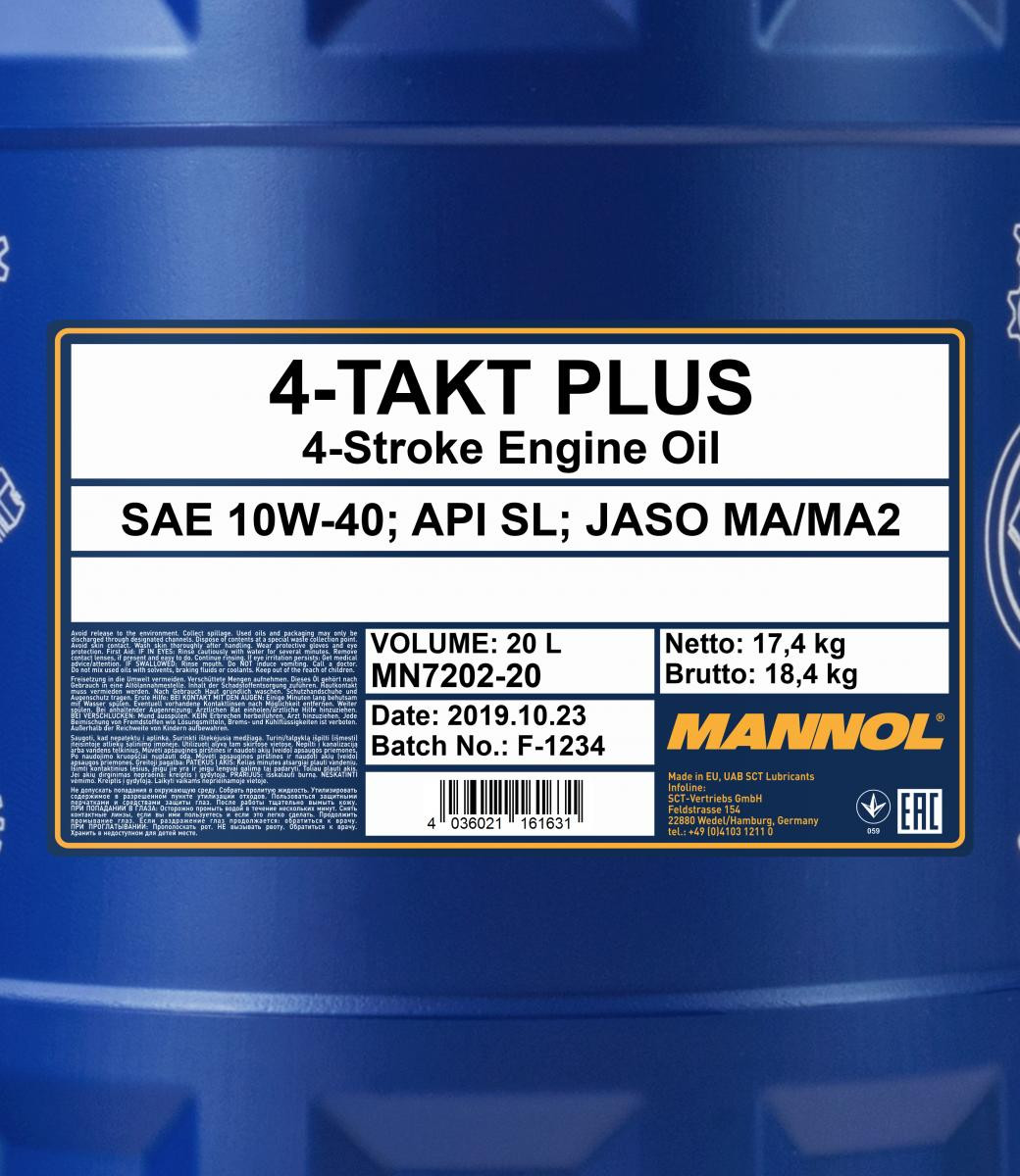 Mannol 7202 4-Takt Plus 10W-40 Motoröl 20l Kanister
