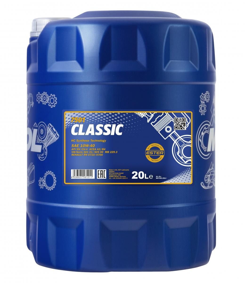 MANNOL Classic 10W40 Diesel & Benziner Motoröl 20Liter Kanister SAE 10W40 PKW Motoröle