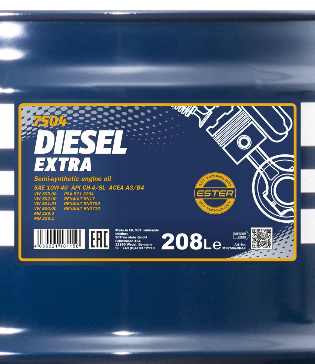 Mannol 7504 Diesel Extra 10W-40 teilsynthetisches Motoröl 208l Fass