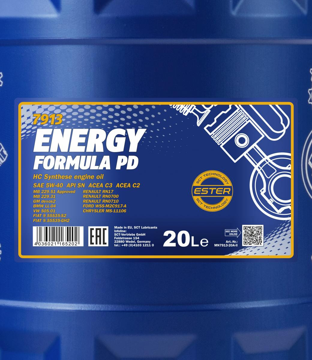 Mannol 7913 Energy Formula PD 5W-40 synthetisches Motoröl 20l Kanister
