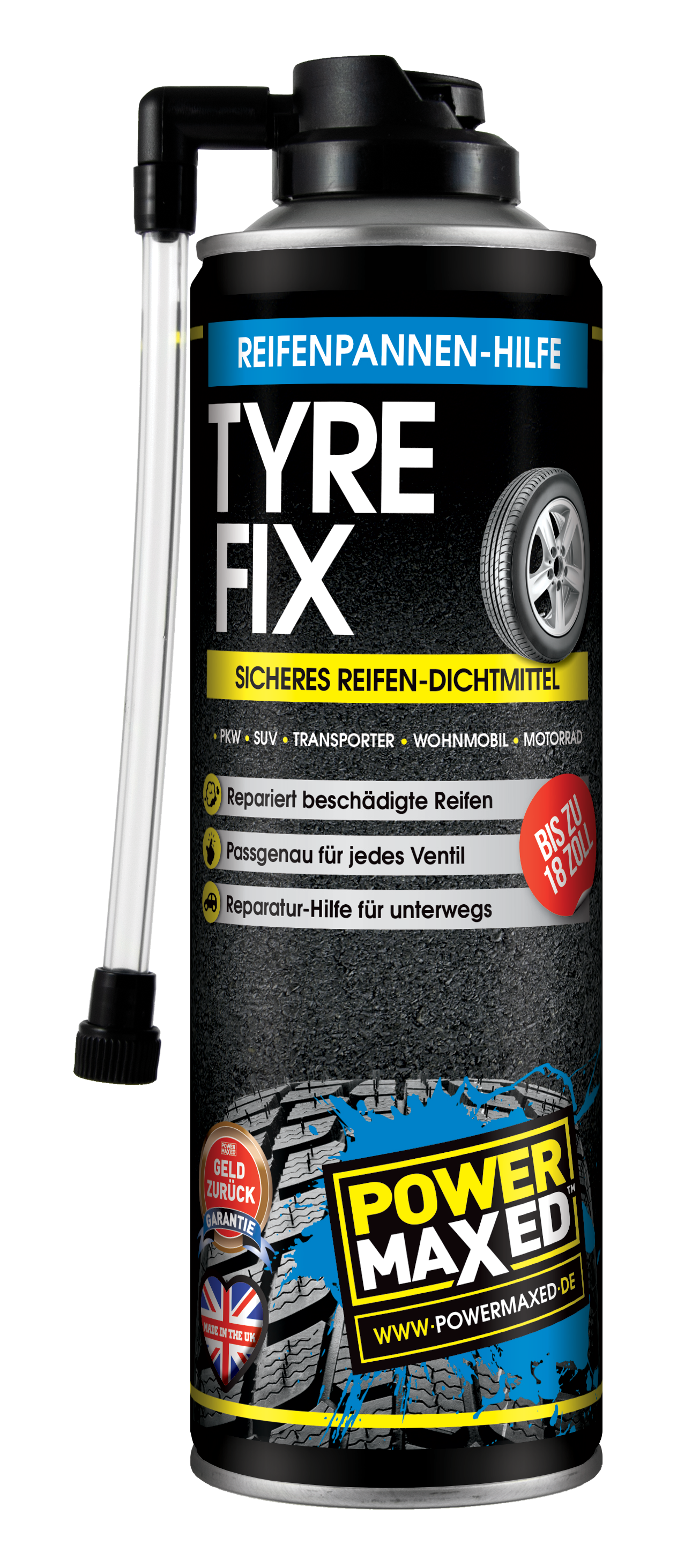 Power Maxed Tyre-Fix Reifendichtmittel bis zu 18 Zoll 500 ml