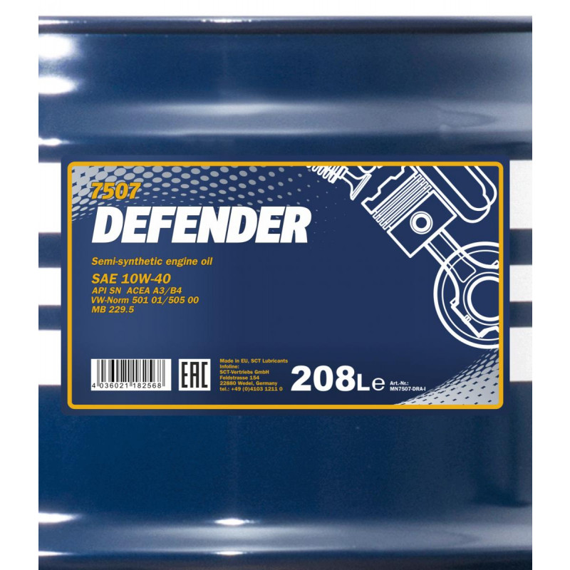 MANNOL DEFENDER Motoröl 10W-40 – 5 Liter, Teilsynthetisch – Für VW, Mercedes, BMW & Mehr