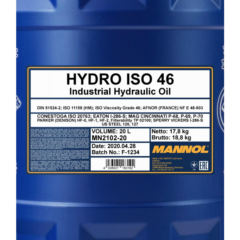 MANNOL Hydrauliköl Hydro HLP ISO 46 20l Kanister - Hydrauliköle - Mannol -  Öl Marken - Öle 