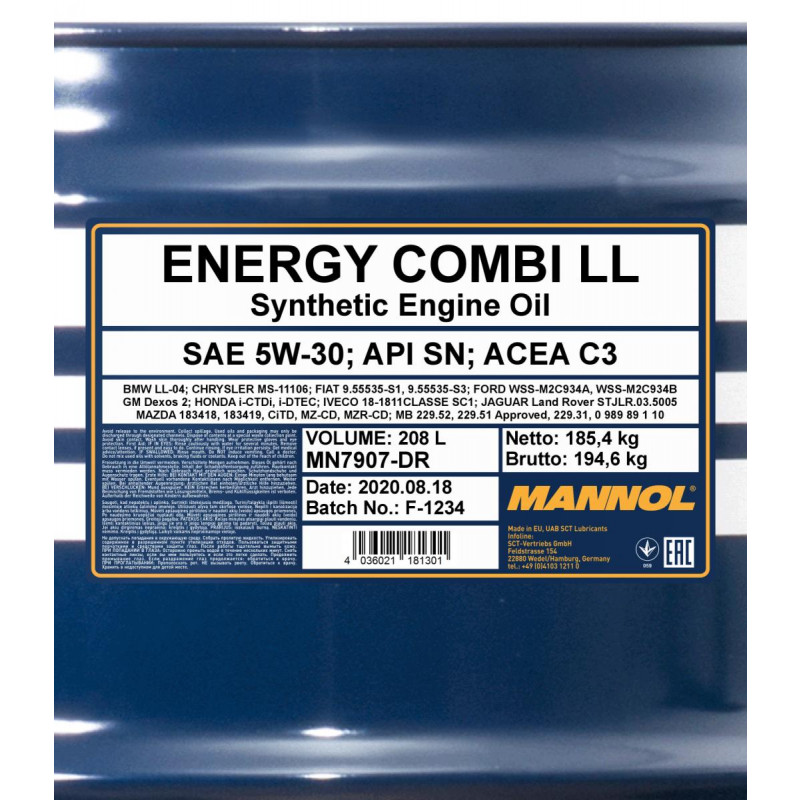 Mannol Energy Combi Longlife 5W-30 Motoröl 208l Fass - SAE 5W-30 - PKW  Motoröle - Mannol - Öl Marken - Öle 