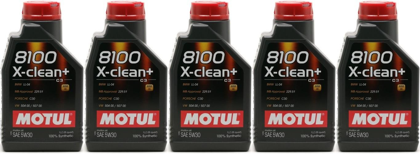 Motul 8100 X-clean + 5W-30 Motoröl 5x 1l = 5 Liter - SAE 5W-30 - PKW ...