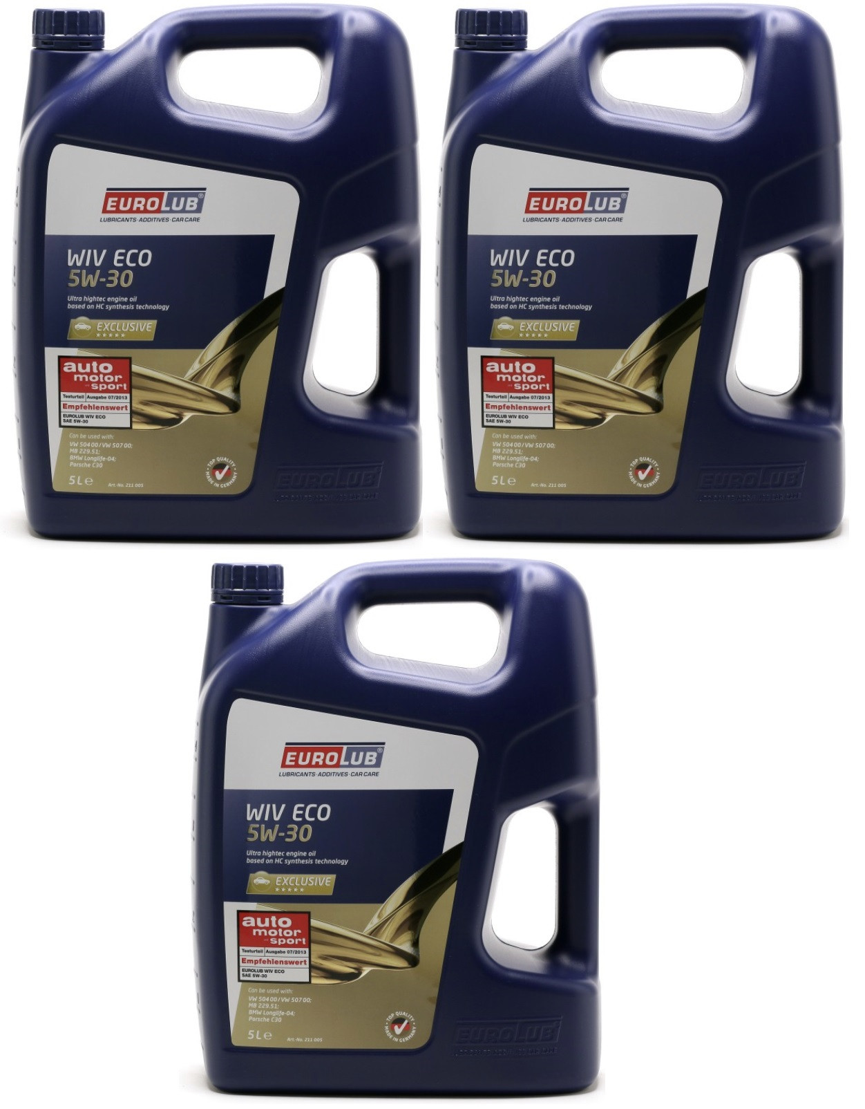 EUROLUB WIV ECO 5W-30 Motoröl 3 x 5 Liter = 15 Liter - SAE 5W-30 - Auto ...