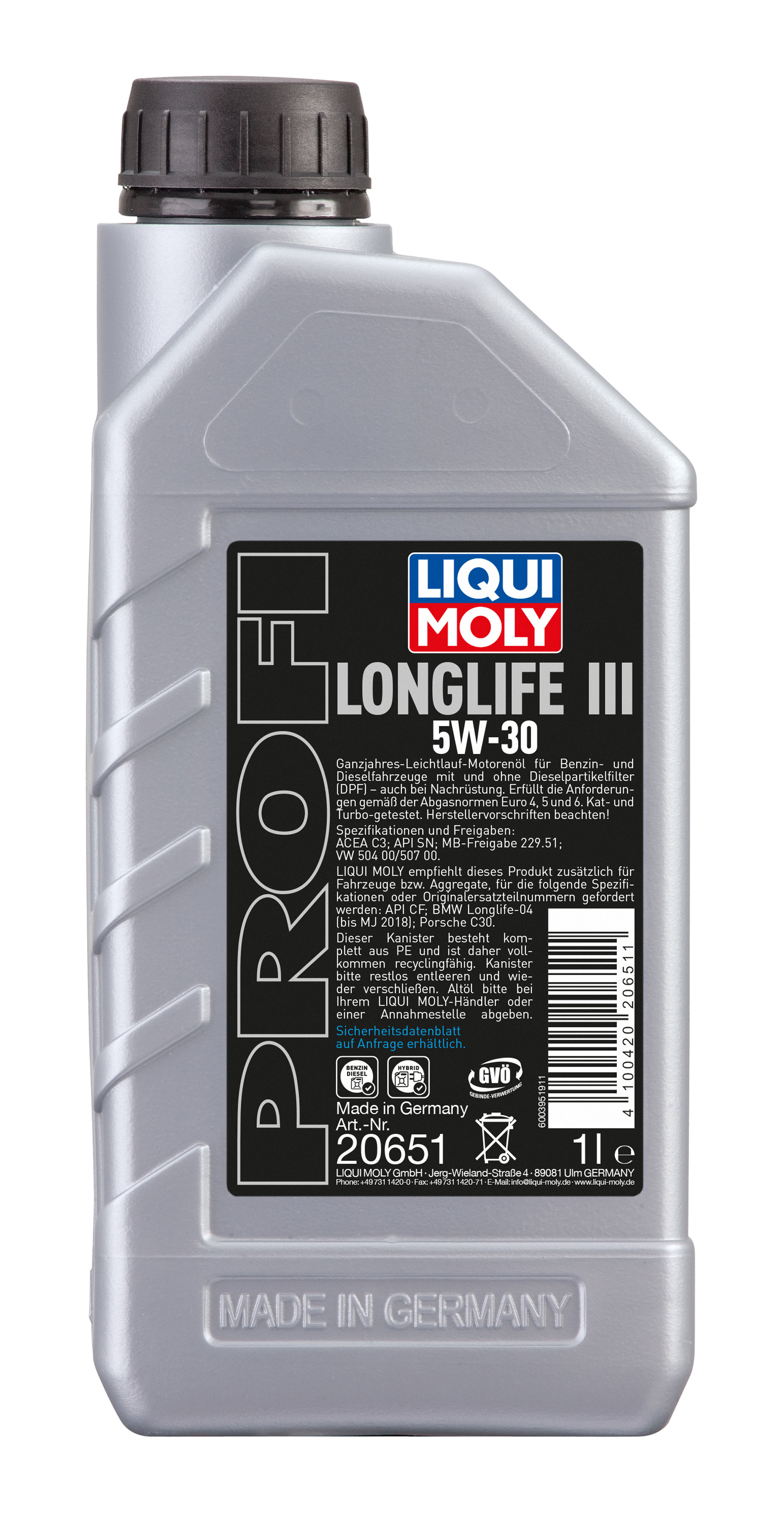 Liqui Moly 20651 Profi Longlife III 5W30 Motoröl 1l Motorenöle Gasbetriebene Fahrzeuge