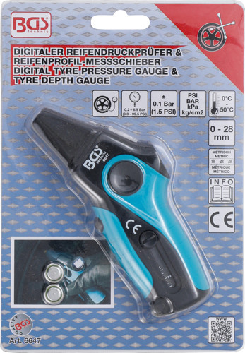 BGS 6647 Digitaler Reifendruckprüfer & Reifenprofil-Messschieber 2-in-1 – Präzise & Kompakt